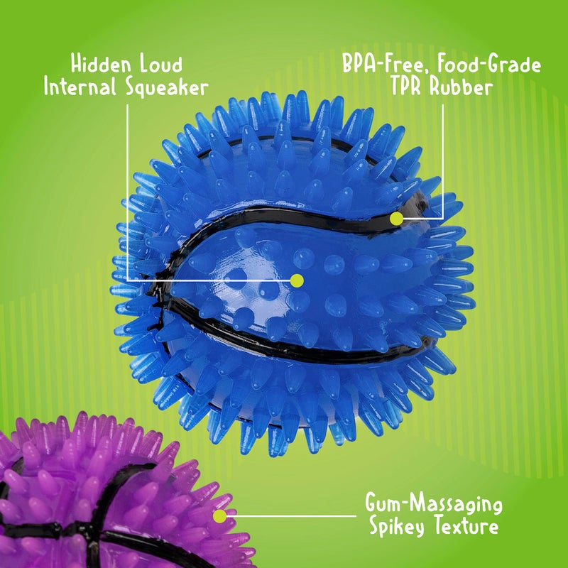 Gnawsome Dog Toys - 2.5-Inch Spiky Squeaker Basketball - Small - Dental & Gum Wellness - Stimulating Fun - Hidden Squeaker - Durable for Heavy Chewers - 100% BPA-Free - Assorted Colors - Image 3